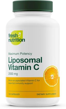 Fresh Nutrition, 리포솜 비타민 C - 2000mg DNA 검증 및 강력한 VIT C(아스코르브산에서 추출) – 삼키거나 분말을 음료에 붓기, 천연 비건 친화적, 유전자 변형 성분 무함유, 글루텐 프리, 유제품 무함유 이미지
