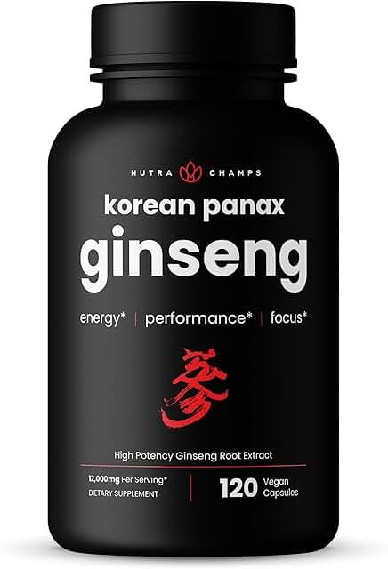 NutraChamps Korean Red Panax 인삼 캡슐 | 에너지, 집중력, 성능, 활력 및 면역 지원을 위한 초강력 진세노사이드 | 한국 인삼 뿌리 추출물 (120, 레드) 상품 이미지