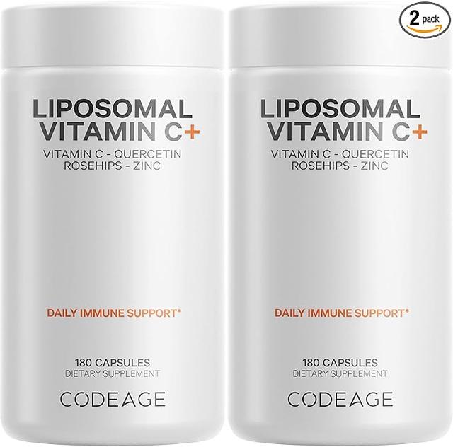 Codeage, 리포솜 비타민 C 1500mg, 아연, 엘더베리, 시트러스 바이오플라보노이드, 자몽, 레몬, 오렌지 파우더, 케르세틴 & 로즈 힙 과일 함유 – 비건 보충제 - 유전자 변형 성분 무함유, 비건 알약 - 2팩