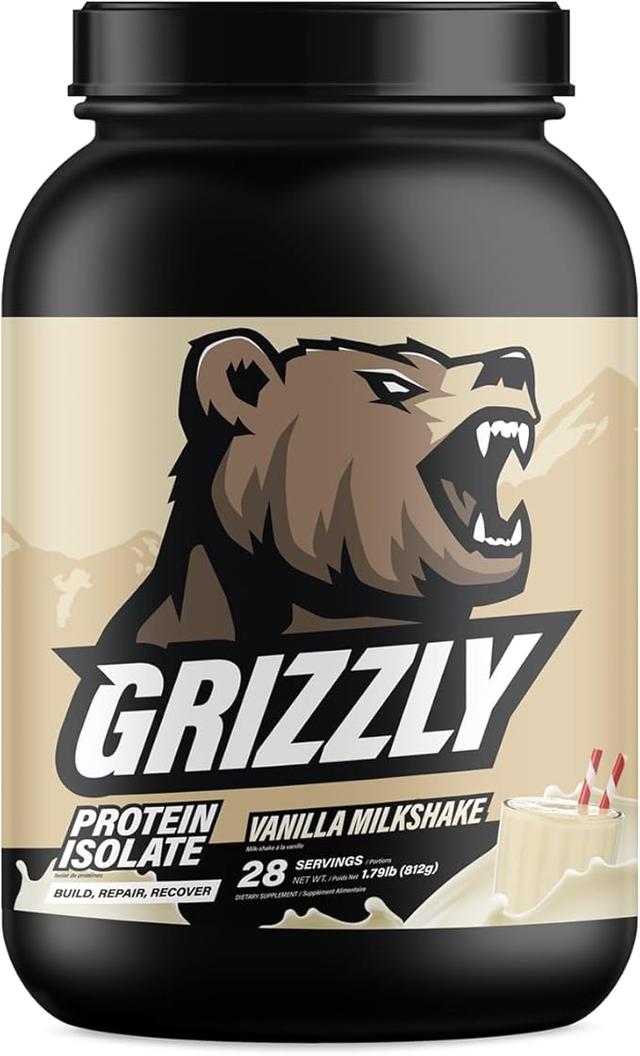 Grizzly 분리 유청 25g 단백질 파우더 바닐라 단백질 쉐이크 - 성장 및 근육 회복을 위한 5.5g BCAA - 1회 제공량당 89% 유청 단백질 - 운동 후, 남성 및 여성용 근육 빌더 - 28회 분량 상품 이미지