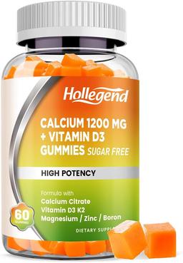 비타민 D3가 함유된 칼슘 1200mg 구미, 마그네슘, 아연, 비타민 K2, 붕소가 함유된 칼슘 시트레이트 츄어블, 뼈 건강, 무설탕, 60개입 이미지