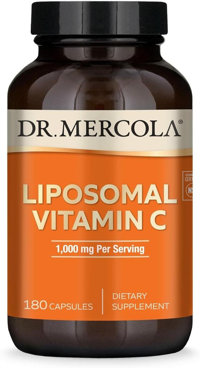 Dr. Mercola, 리포솜 비타민C - 뇌, 심장, 눈 및 면역 지원 - 생체 이용 가능한 비타민C 1,000mg 제공 - 유전자 변형 성분 무함유, 글루텐 프리 및 콩 프리 - 캡슐 180정(90회 제공량)