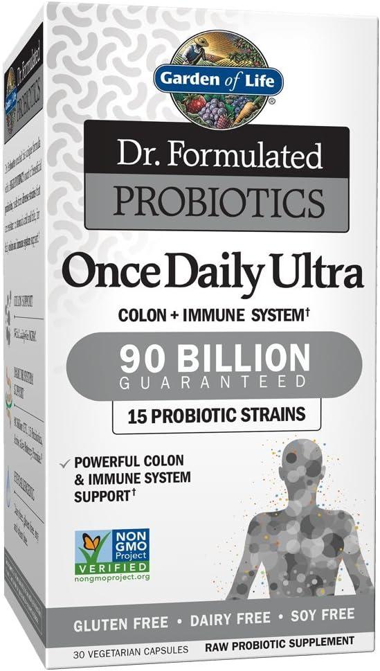 Garden of Life Probiotics for Women and Men, Dr. Formulated Once Daily Ultra 90 Billion Adult Probiotic for Digestive Health, Immune System Support, Acidophilus, Prebiotics, 30 Vegetarian Capsules 상품 이미지