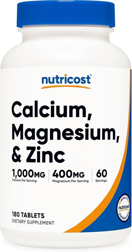 뉴트리코스트 칼슘, 마그네슘 & 아연 정제 1,415mg, 180정 - 비타민/미네랄 블렌드 보충제, 60회 제공량 - 글루텐 프리, 비GMO