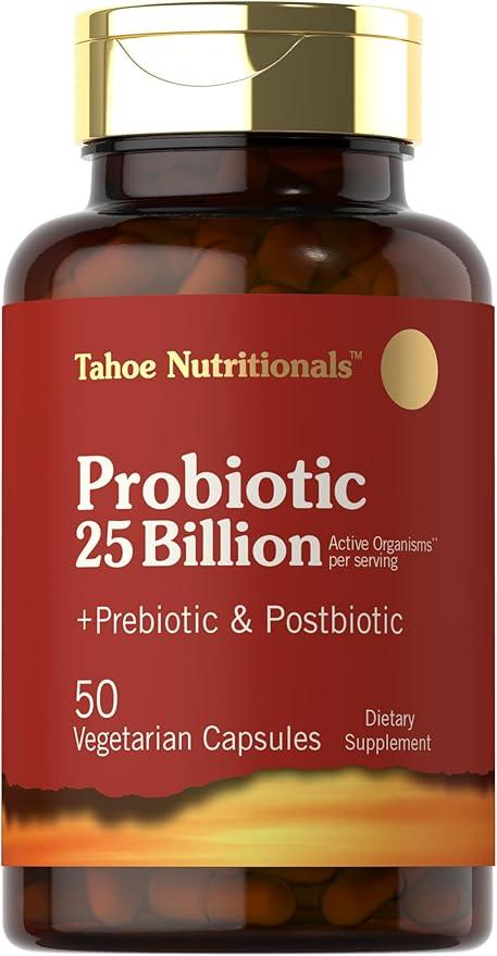Tahoe Nutritionals Prebiotic, Probiotic & Postbiotic | 25 Billion CFU | 50 Powder Pills | Men and Women's Digestive Health | Vegetarian and Non-GMO Supplement 상품 이미지