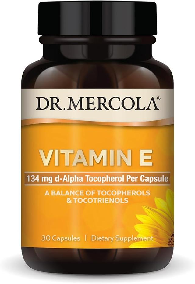 Dr. Mercola 비타민 E, 30회 분량 (30캡슐), 캡슐 당 134mg, 식이 보충제, 건강한 피부 지원, GMO 프리