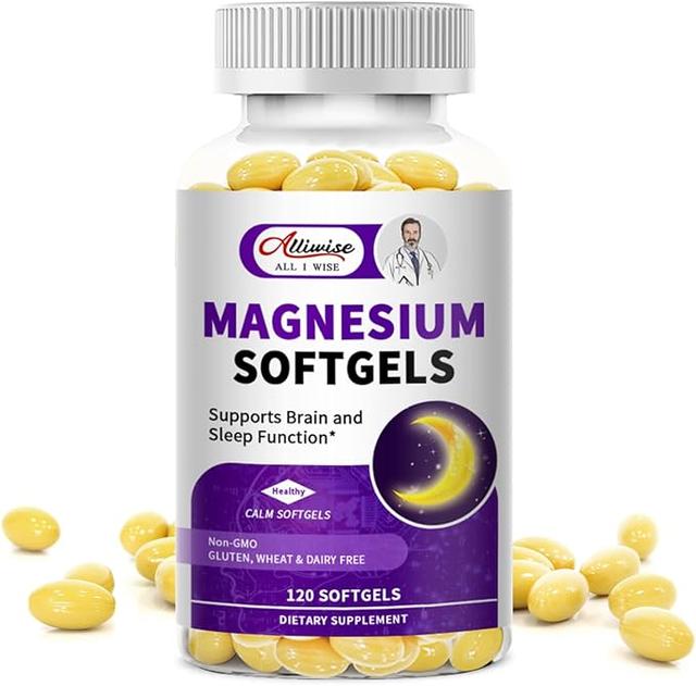 고흡수 마그네슘 글리시네이트 400mg 소프트젤 보충제, 칼슘 함유 마그네슘 - 높은 생체이용률 - 비타민 D3 및 K2 함유, 수면, 기분, 두뇌 지원