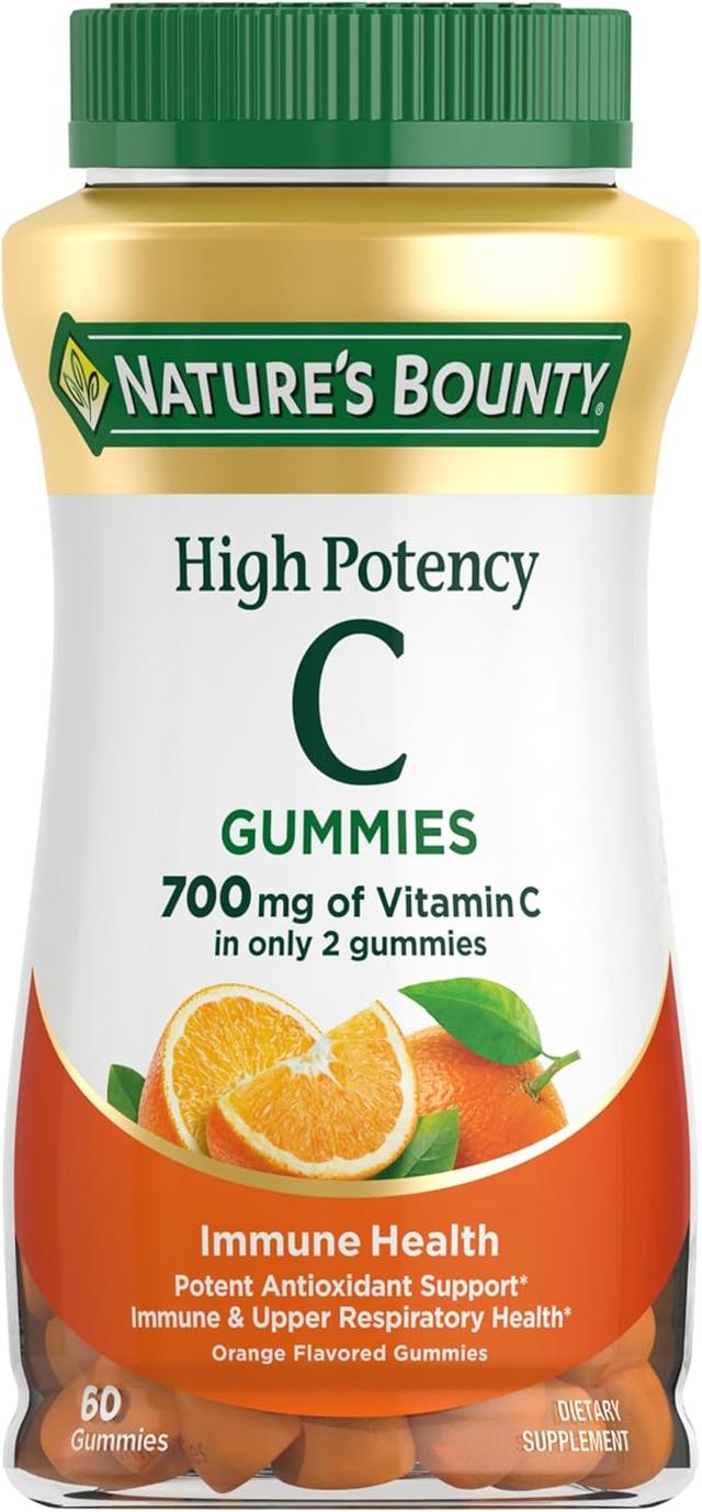 Nature's Bounty 비타민C 구미젤리 700mg, 성인용 고효능 비타민C 구미젤리, 면역 지원 보조제, 건강 보조 식품, 오렌지 맛, 츄어블 비타민 C 구미젤리 60개