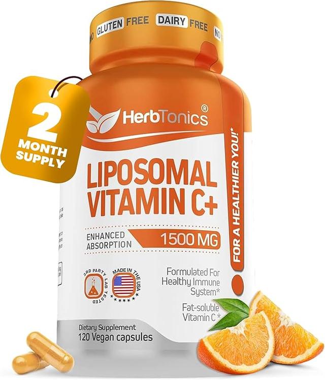 리포솜 비타민 C 캡슐 1500mg 면역 지원 보충제 | 면역 체계 건강 | 고흡수 비타민C | 콜라겐 함유 | 120 비건 캡슐, 유전자 변형 성분 무함유