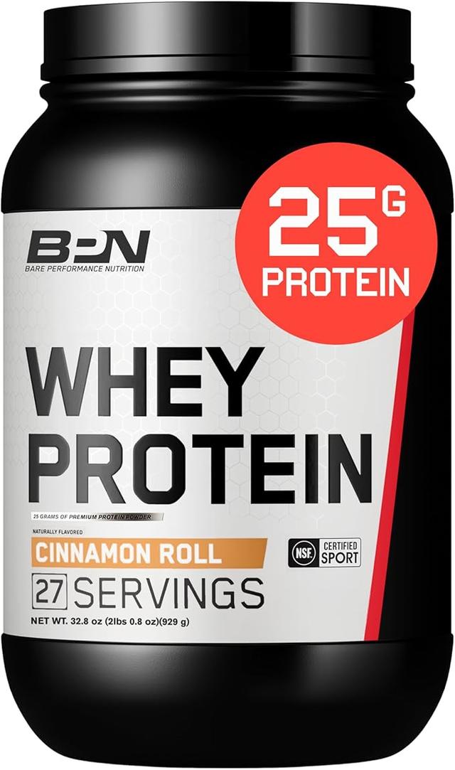 BARE PERFORMANCE NUTRITION, BPN 유청 단백질 + 카제인 단백질 파우더 블렌드, 시나몬 롤 1회 제공량당 단백질 25g, 마른 근육 회복 지원, 27회분, 타사 테스트