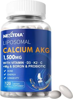 리포좀 칼슘 AKG 보충제 1500mg (비타민 D3 & K2 함유, 여성 및 남성용 소프트젤)│ 높은 흡수율│마그네슘 글리시네이트, 붕소, 프로바이오틱스, 뼈 건강 비타민 C 함유 - 120정 이미지