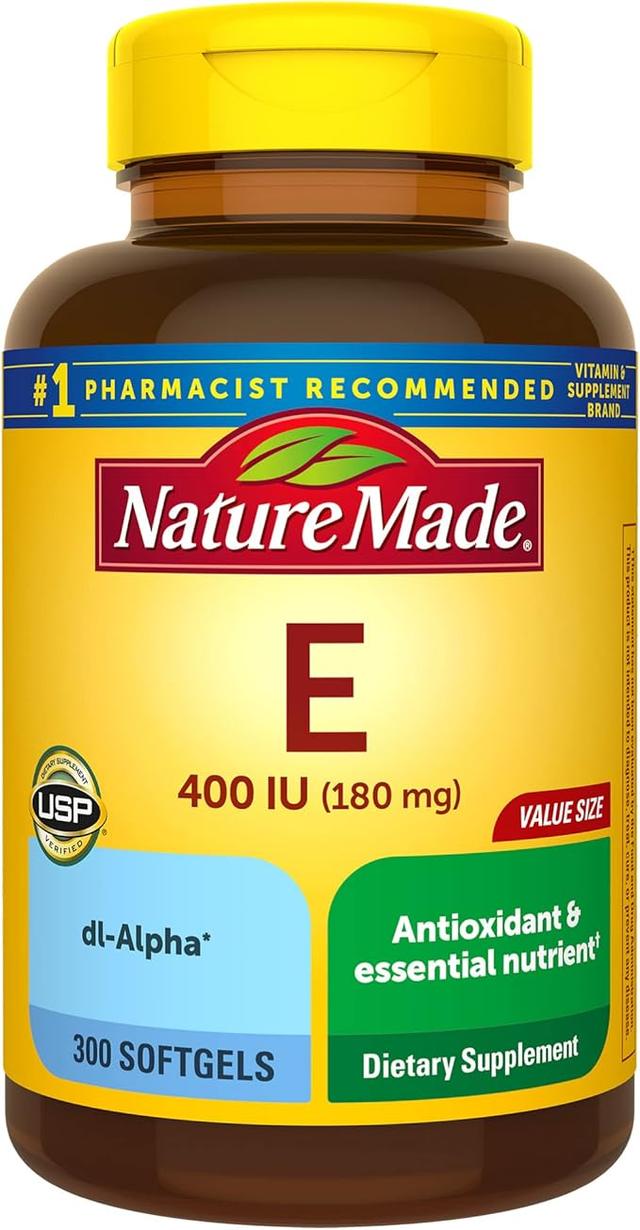 Nature Made 비타민 E 180mg (400 IU) dl-Alpha, 항산화 지원을 위한 식이 보충제, 소프트젤 300개, 300일 분량