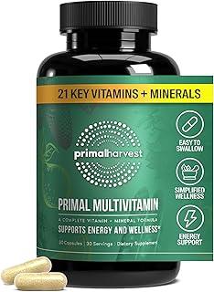 Primal Harvest Primal Multivitamin - Daily Multi-Vitamin Supplement with 21 Essential Vitamins & Minerals for Women & Men - Vitamin A, C, D, E, B12, B6, Biotin, Folic Acid, Zinc, Copper & Selenium 이미지