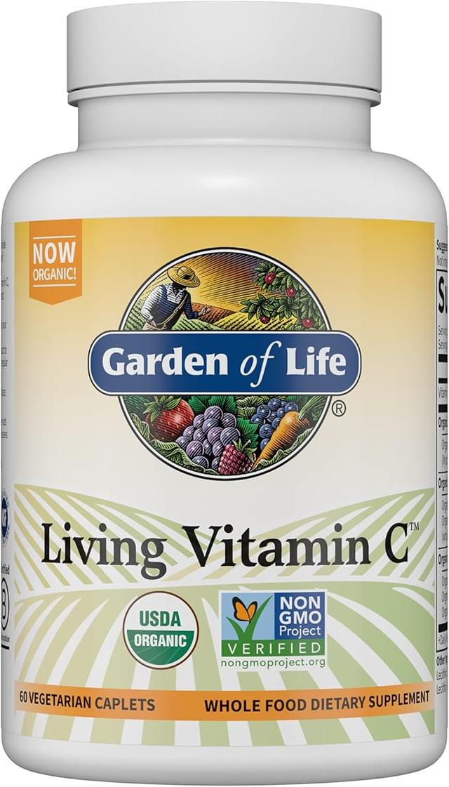 Garden of Life, 항산화제 및 시트러스 바이오플라보노이드 함유 성인용 비타민C - Now Certified Organic - Living 비타민C, 유전자 변형 성분 무함유, 천연 식품, 채식 영양 보충제, 60개입 (30일 분량)