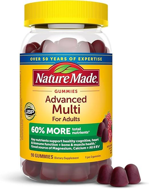 Nature Made Advanced Multivitamin Gummies for Adults, Women's and Men's Multivitamin Gummies with Magnesium Citrate, Calcium & B Vitamins, Daily Support, 90 Gummies, 30 Day Supply 상품 이미지
