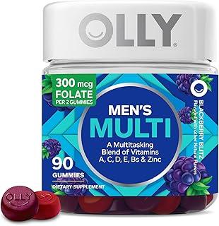 OLLY Men's Multivitamin Gummy, Vitamins A, C, D, E, B, Zinc, Blackberry Flavor, 45 Day Supply - 90 Count 상품 이미지