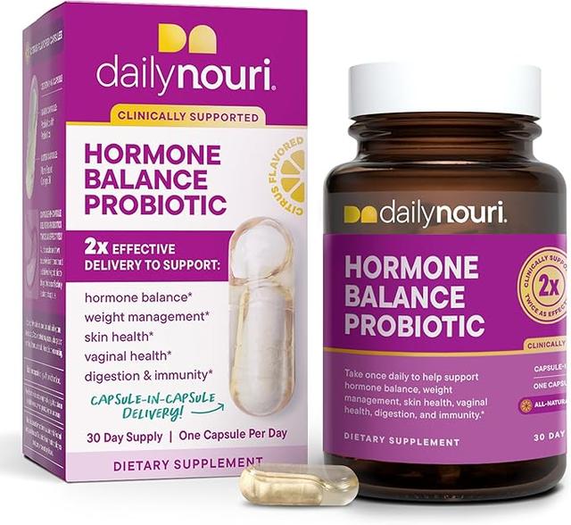 Daily Nouri Hormone Balance Probiotic for Women | Capsules for PCOS, Vaginal pH, Yeast Balance, Skin Health, Digestion & Immunity | 7 Probiotic Strains & Vegan Ahiflower Omega Oil | 30-Day Supply 상품 이미지