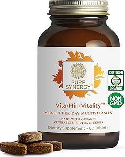 PURE SYNERGY Vita·Min·Vitality | Natural Multivitamin for Men | Men’s Daily Multivitamin Made with Organic Whole Foods | for Energy, Stress, and Immune Support (60 Tablets) 상품 이미지