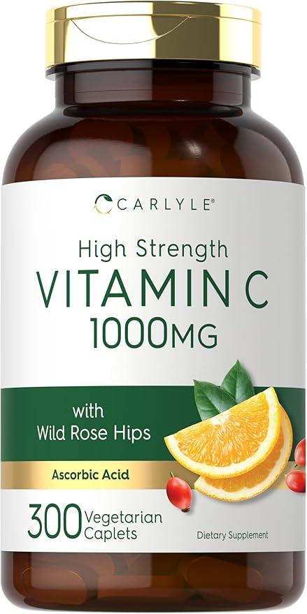 칼라일 비타민C 1000mg | 300 베지 캡슐 | 와일드 로즈 HIP 함유 아스코르브산 | 고강도 포뮬러 | 유전자 변형 성분 무함유 및 글루텐 프리 보충제