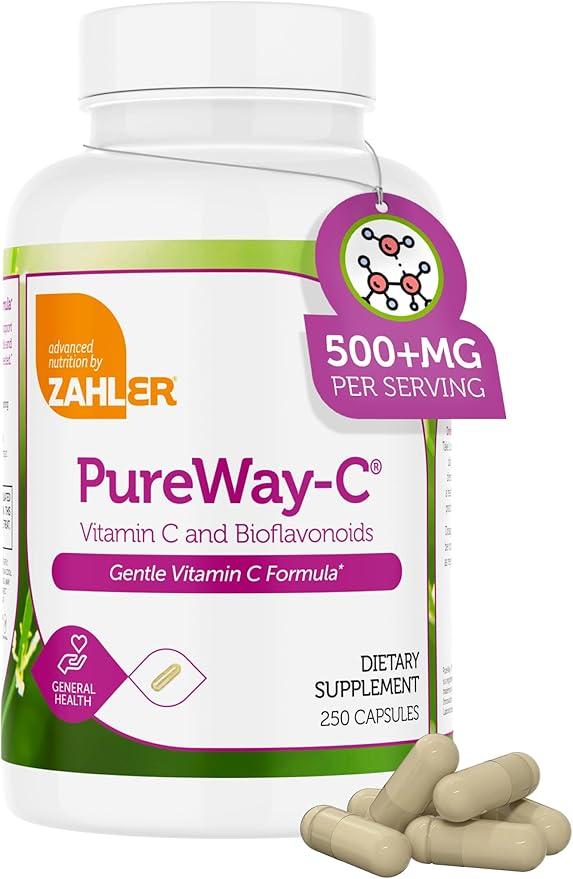 Zahler 비타민 C 500mg - 바이오플라보노이드 함유 비타민 C 캡슐 500mg - 위장에 순함 - 면역 지원 - 글루텐 프리 비 GMO VIT C 성인용 비타민 C 보충제 500mg (250개입)