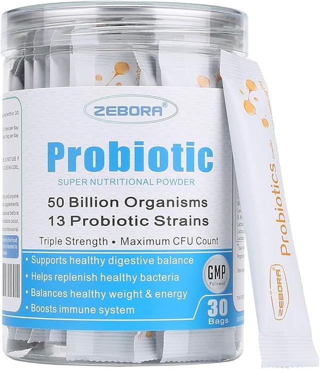 ZEBORA Probiotics for Women, Men and Kids, Prebiotics and Probiotics Powder for Digestive and Immune Gut Health - Support Healthy-Respiratory-System Gluten Free and Non GMO, 30 Packets 상품 이미지