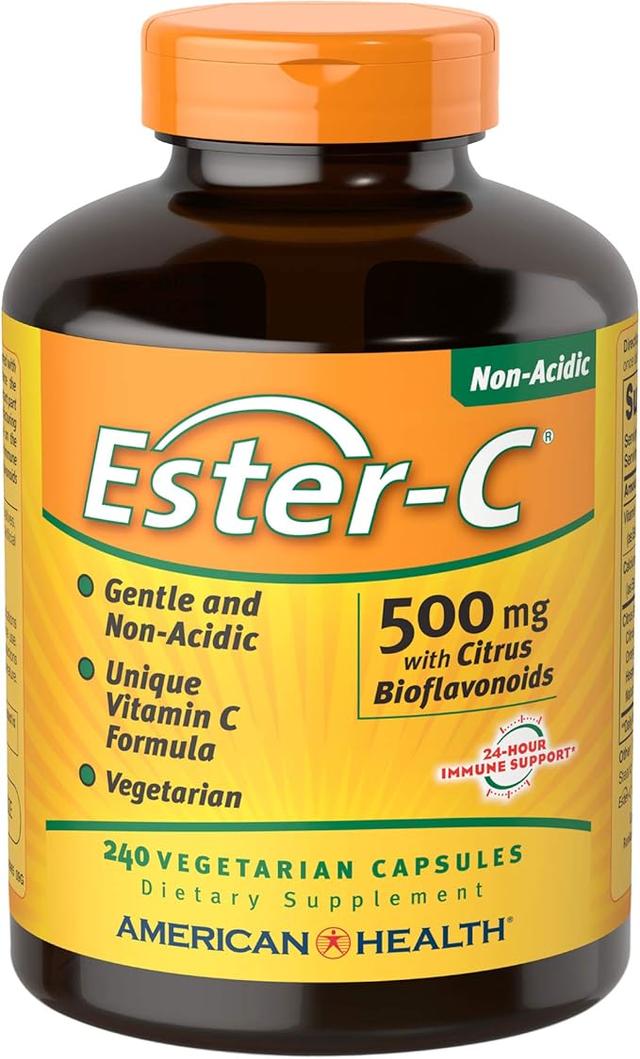 American Health Ester-C 함유 시트러스 바이오플라보노이드 베지 캡슐 - 24시간 면역 지원, 위장에 순함, 비산성 비타민C - 유전자 변형 성분 무함유, 글루텐 프리, 비건 - 500mg, 240 개입, 120회 제공량