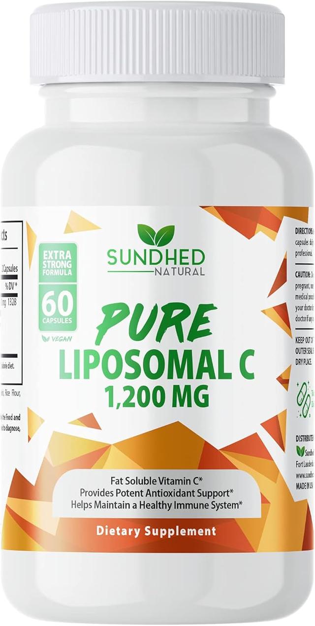 순수 리포솜 비타민 C - 1200mg 면역 체계 및 콜라겐 건강 부스터, 노화 방지에 도움 피부 비타민, 아스코르브산나트륨, 해바라기, 레시틴, 리포 구형 - 60 캡슐