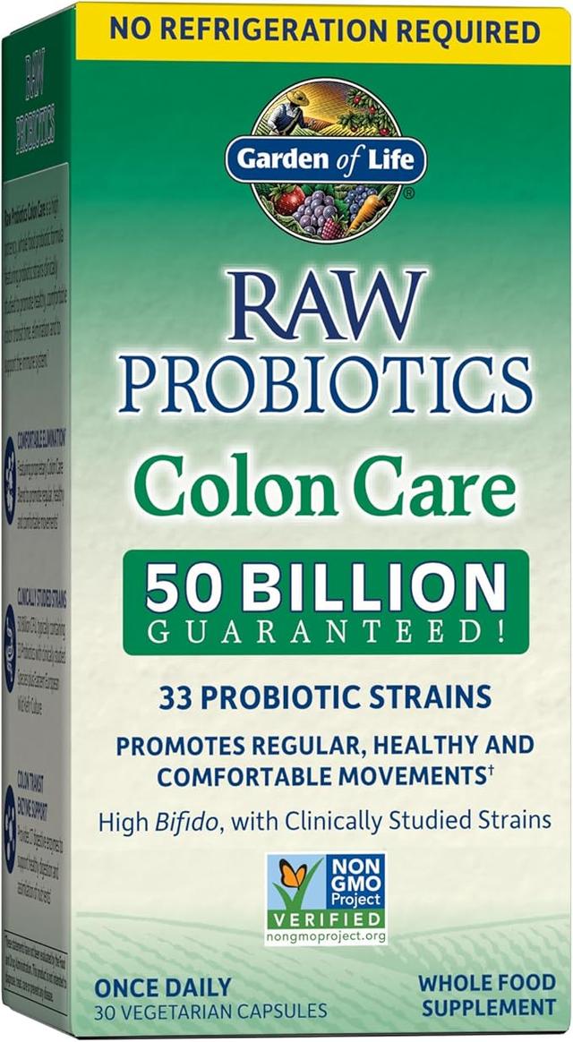 Garden of Life RAW Probiotics Colon Care Shelf Stable - 50 Billion CFU Guaranteed Through Expiration - Once Daily - Certified Non-GMO & Gluten Free - No Refrigeration, 30 Vegetarian Capsules 상품 이미지