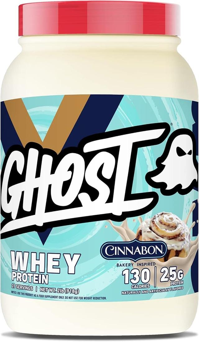 GHOST 유청 단백질 파우더, 시나본 - 0.9kg(2파운드) 통, 단백질 25G - 시나몬 롤 맛 분리, 농축 및 가수 분해 유청 단백질 블렌드 - 운동 후 쉐이크 - 콩 및 글루텐 프리 상품 이미지