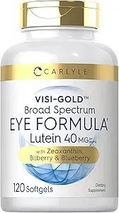 Carlyle 루테인 및 제아잔틴 보충제 | 40mg | 소프트젤 180개 | 눈 알약 | 눈 건강 비타민 | Visi-Gold | GMO 프리 및 글루텐 프리