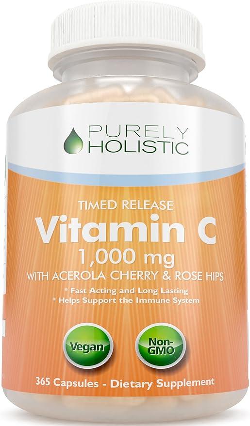 퓨리먼 홀리스틱 비타민C, 1000mg, 캡슐 365정, 12개월분, 아스코르브산, 로즈힙 & 아세로라 체리, 바이오플라보노이드, 면역 체계 지원, 비건 함유 2단계 정시 방출