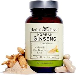 Herbal Roots Panax 인삼 | 유기농 한국 인삼 뿌리 파우더 | 1000mg | 에너지 및 성능을 위한 고 진세노사이드 | 비건 캡슐 60개 이미지