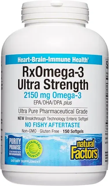 Natural Factors, Ultra Strength RxOmega-3 피쉬 오일, 고효능 포뮬러, 1회 제공량당 2,150mg 오메가-3, 비린내 뒷맛 없음, 소프트젤 150정