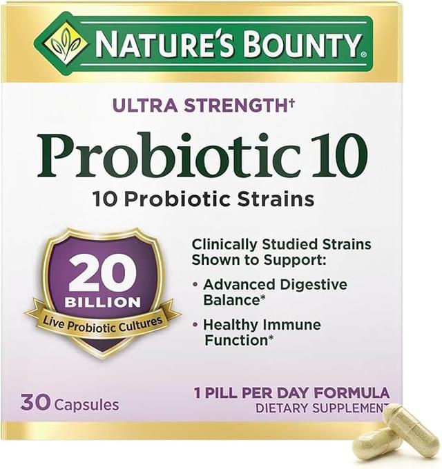 Nature's Bounty Probiotic 10 Daily Probiotic Supplement for Digestive, Immune, and Upper Respiratory Support, Ultra Strength, 30 Capsules 1 Pack 상품 이미지