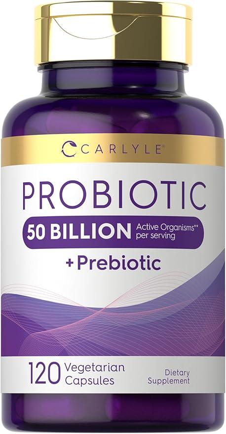 Carlyle Probiotics with Prebiotics | 120 Capsules | 50 Billion Active Organisms | Non-GMO & Gluten Free Supplement 상품 이미지
