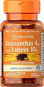 Puritan's Pride 제아잔틴 루티골드™ 루테인 4mg, 카로티노이드 10mg, 건강한 눈과 시력을 위한 식이 보충제, 삼키기 쉬운 빠른 방출 소프트젤 60개 상품 이미지