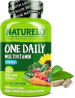 NATURELO Mens Multivitamins - One Daily Multivitamin for Men with Vitamins, Minerals & Organic Whole Foods, Boost Energy & Health, Non-GMO, 120 Vegetarian Capsules 이미지