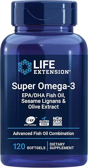 슈퍼 오메가-3 EPA/DHA 피쉬 오일, 참깨 리그난 및 올리브 추출물 - 심장 및 뇌 건강 - 염증 및 콜레스테롤 관리 - 글루텐 프리, GMO 프리 - 레몬 맛 소프트젤 120정