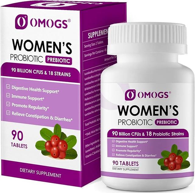 Women's Probiotic, with Cranberry Extract, Organic Prebiotics & Vitamin C, 90 Billion CFUs,18 Strains, Help for Boost Immune, Digestive, Gut Health & Women's Health, Gluten & Soy Free,90 Tablets 상품 이미지