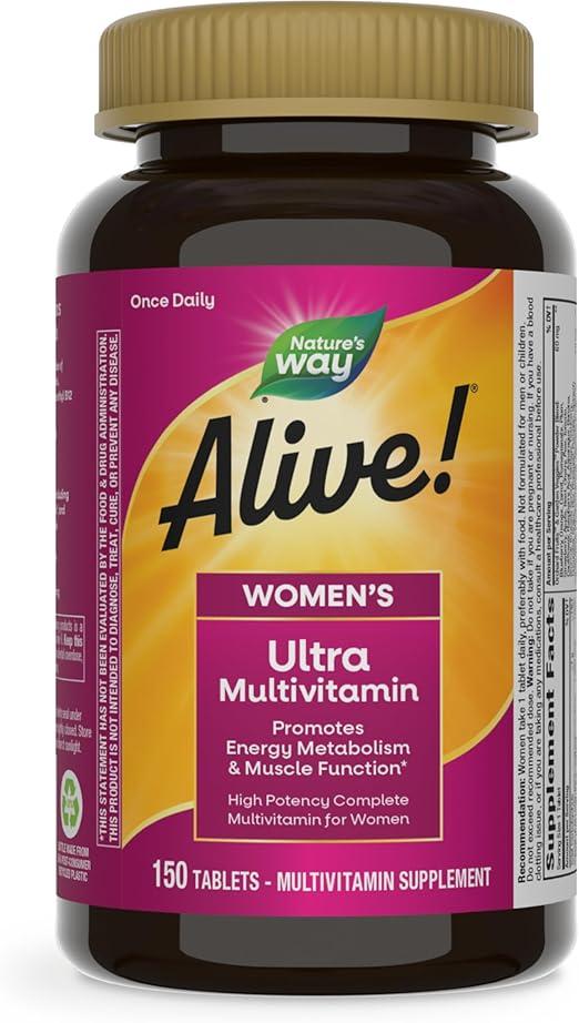 Nature's Way Alive! Women's Daily Ultra Multivitamin, High Potency Formula, Promotes Energy Metabolism and Muscle Function*, Women's Vitamins, Methylated Vitamin B12, 150 tablets 상품 이미지