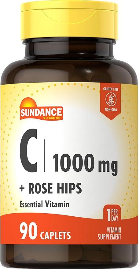 선댄스 비타민C 1000mg, 로즈 힙 함유 | 90 베지 캡슐 | 필수 비타민 | 채식주의자, 유전자 변형 성분 무함유 및 글루텐 프리 보충제