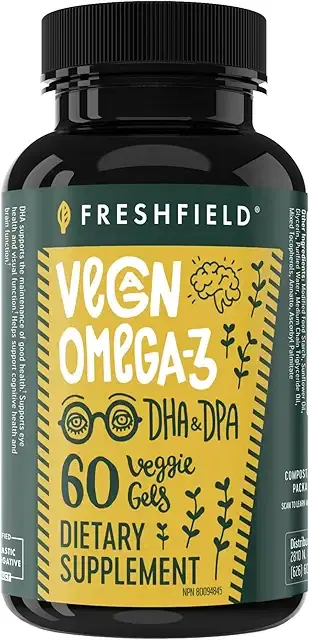 Freshfield 비건 오메가 3 DHA: 조류 오일, 가장 많이 검토, 카라기난 프리, 지속 가능한 공급, 테스트 완료, 중금속 없음, 피쉬 오일 알트, 식물 기반 오메가. DPA로 심장, 뇌, 관절 건강 지원 상품 이미지