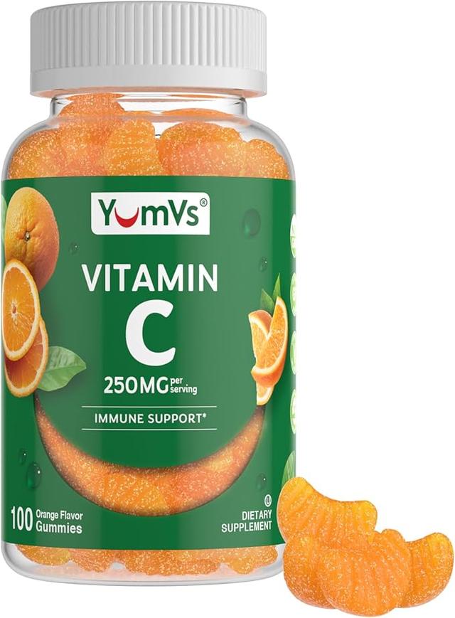YumVs 성인용 비타민 C 구미젤리 - 오렌지 맛 비타민 C 구미젤리 250mg - 성인용 비타민 C 츄어블 면역 구미젤리 - 면역 지원 보조제 - 코셔, 할랄, 글루텐 프리 (120 개)