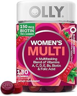 OLLY Women's Daily Multivitamin Gummy, Vitamins A, D, C, E, Biotin, Folic Acid, Adult Chewable Vitamin, Berry Flavor, 65 Day Supply - 130 Count 이미지