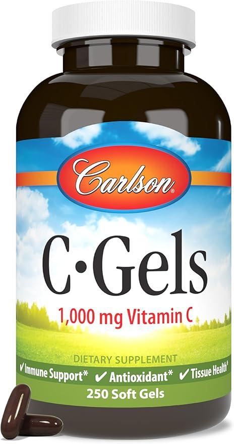 Carlson - C-젤, 1000mg, 비타민 C 소프트젤, 면역 지원 및 심장 건강, 비타민 C 소프트젤, 항산화제, 비타민 C 보충제, 소프트젤 250정