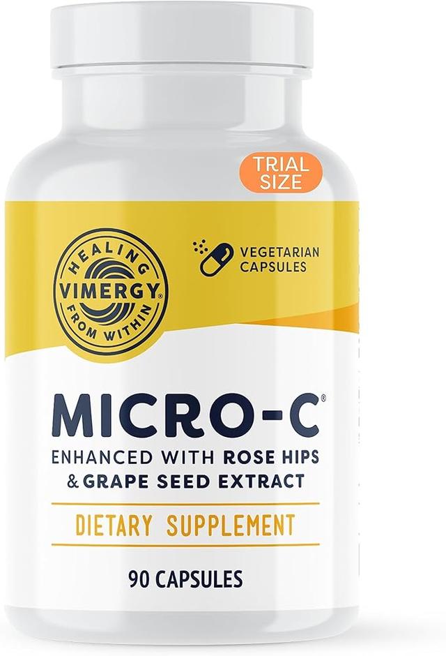 Vimergy Micro-C® 비타민 C 캡슐 – 캡슐당 500mg, 면역 건강 지원*, 콜라겐 생성 촉진, 건강한 뼈 지원*, 코셔, 비건 및 글루텐 프리, 여행용 사이즈 90 캡슐