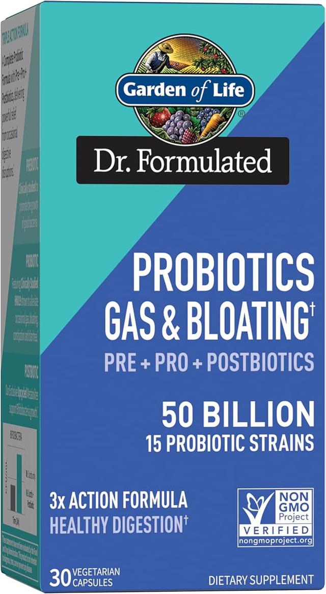 Garden of Life Dr Formulated Once Daily 3-in-1 Complete Prebiotics, Postbiotics & Probiotics for Women and Men - PRE + PRO + POSTBIOTIC Supplement for Gas & Bloating - 50 Billion CFU, 30 Day Supply 상품 이미지