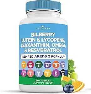 Eye Health 비타민 빌베리 6000mg 루테인 및 제아잔틴 40mg 리코펜 40mg 레스베라트롤 3000mg 포도씨 추출물 아마씨 아스타잔틴-AREDS 2 - 눈 비타민 - 60캡슐 상품 이미지