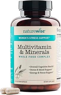 NatureWise Multivitamin for Women + Stress Support with Organic Whole Foods & Natural Minerals - B-Complex + Vitamin C + D3 K2 for Immunity, Hair, Skin & Nails - Non-GMO - 60 Capsules[30-Day Supply] 상품 이미지