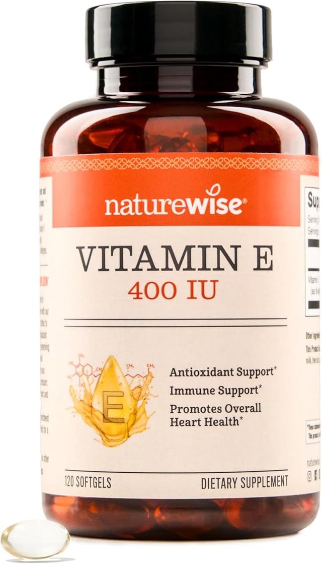 NatureWise 비타민 E 400 IU 소프트젤 (180mg DL-Alpha) - 유제품, 글루텐 및 콩 프리 - 피부, 심장 및 면역 건강 지원을 위한 항산화 성분이 풍부한 식이 보충제 - 4개월 분량, 120개입